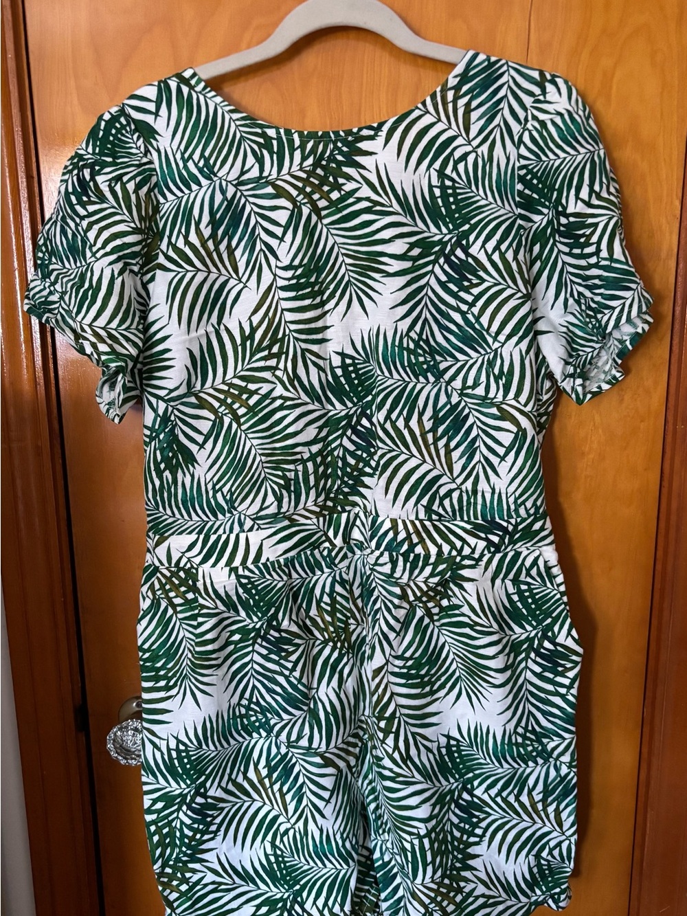 Woman’s Green Palm-Print One-Piece Romper